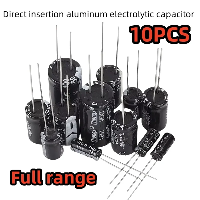 

10PCS Direct insertion aluminum electrolytic capacitor components with high frequency of 25/35/50v/10uF47/100/220uf470/2200uF