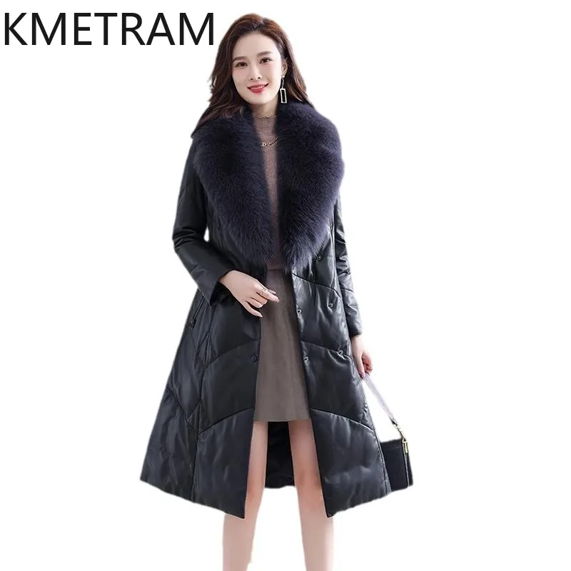 Winter Jacket Women 100% Sheepskin Down Coats 2024 New in Outerwears Fox Fur Collar Long Coat Womans Clothing Пуховик Женский