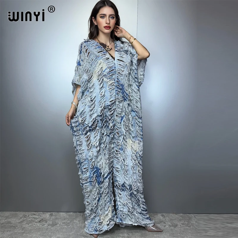 WINYI summer Original openwork loose denim jumpsuit fashion cover up