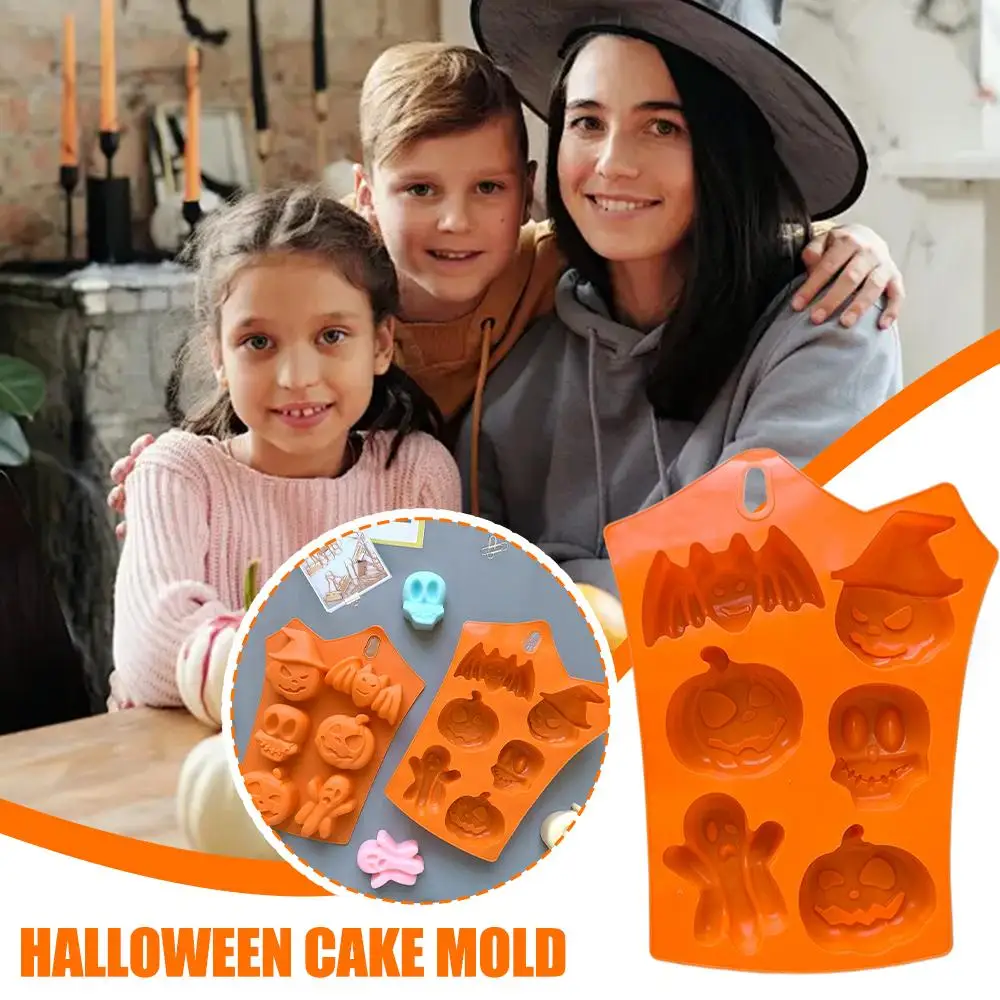 Halloween Moulds Nonstick Silicone Pumpkin Mold Skull Bat Ghost Shape Chocolate Candy Mold Baking Cake Pudding Cookie Cupcakes