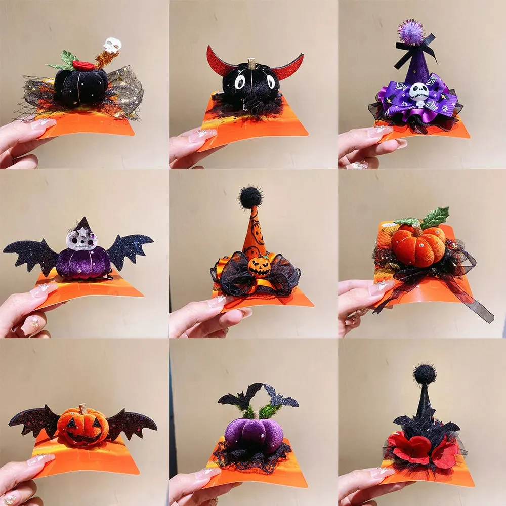 إكسسوارات شعر الهالوين قبعة الساحرة أغطية الرأس للفتيات الصغيرات-شريط القوس دبوس الشعر شبح اليقطين الخفافيش مقاطع الشعر لتزيين الحفلات #6