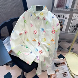 Autumn New Loose Casual Slimming Letter Printed Long Sleeved Shirt for Women with Hong Kong Style Outerwear