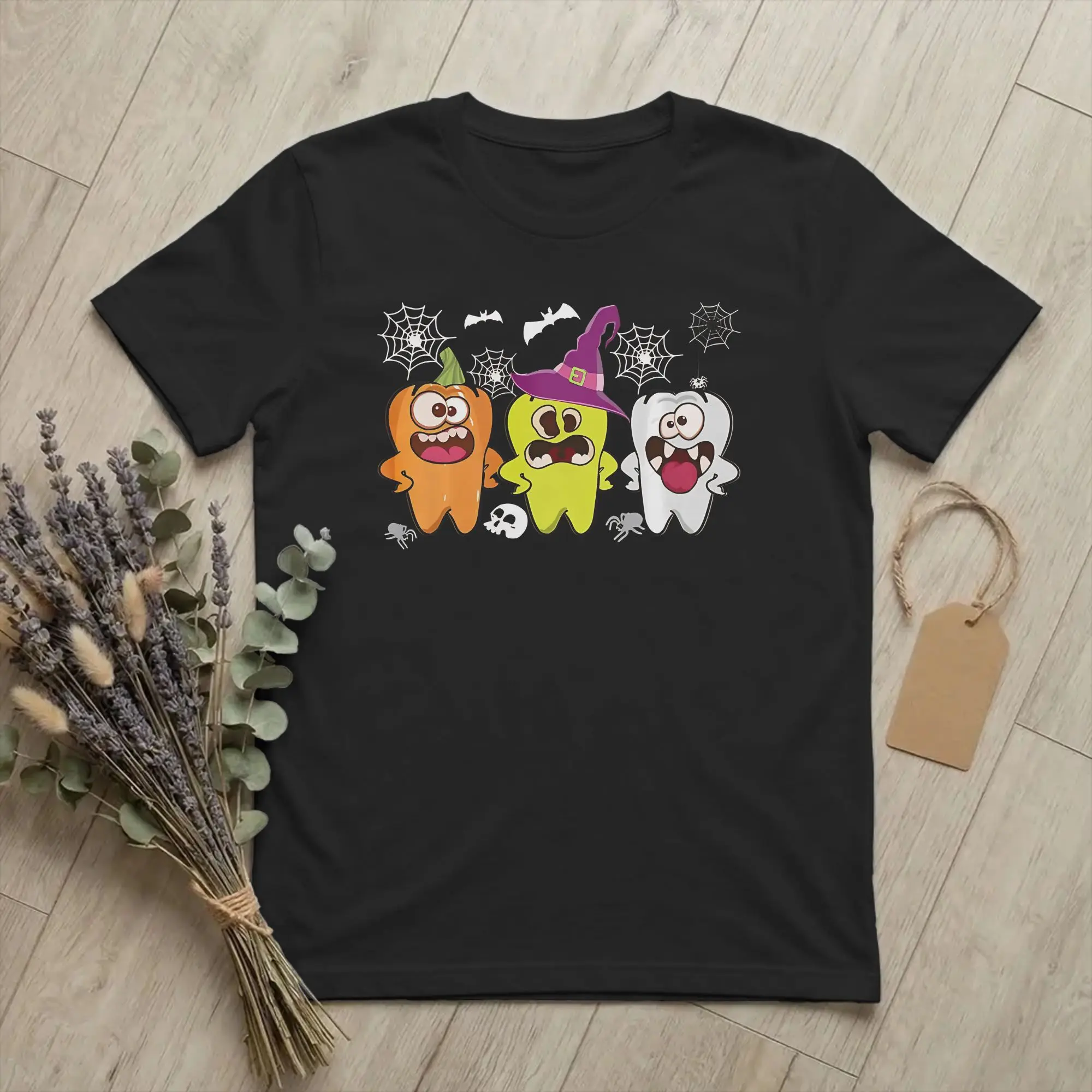 Funny Dental Ghost Witch Tooth Doctor  T Shirt Men Crewneck Short Sleeve Tops Cartoon Teeth Helloween 100%Cotton Summer Clothing