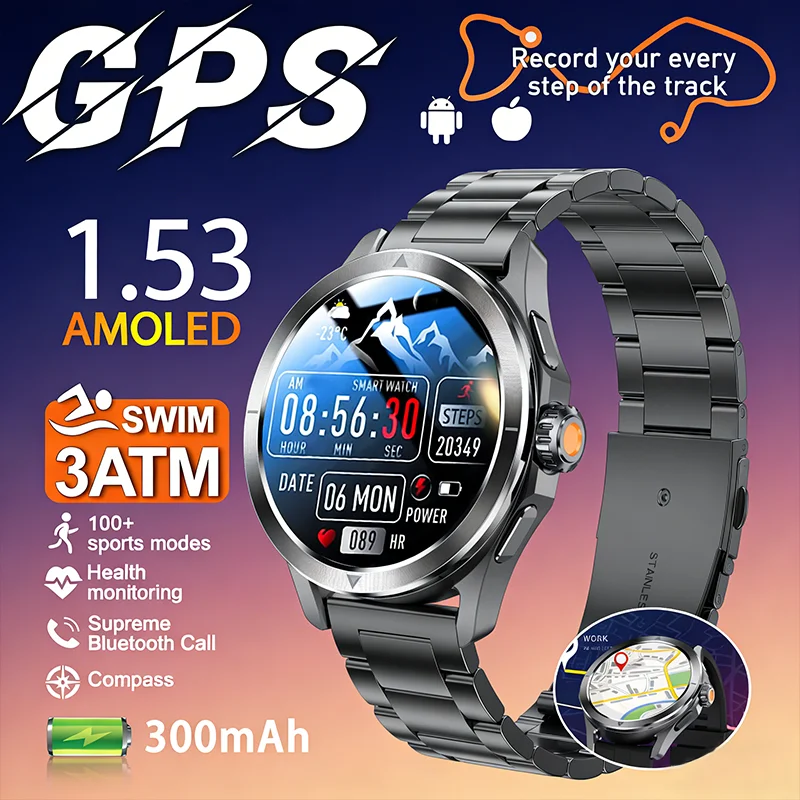 

2026 T-REX3 NEW GPS Smartwatch Men AMOLED Outdoor Sports Track NFC Heart rate monitoring Waterproof Bluetooth Call Smartwatch
