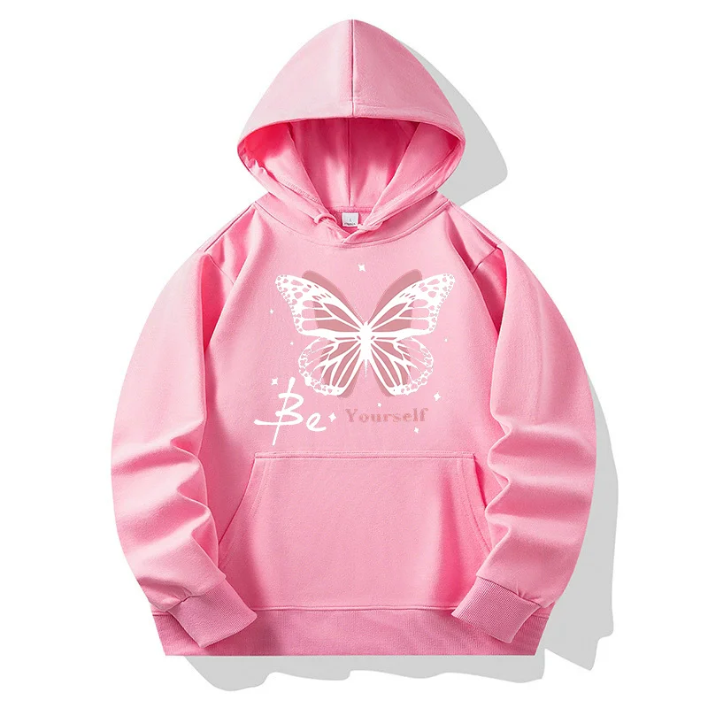 Sweat-shirt pour femme en laine automne/hiver - Ensemble sweat-shirt à capuche à manches longues imprimé papillon "Be Yourself"