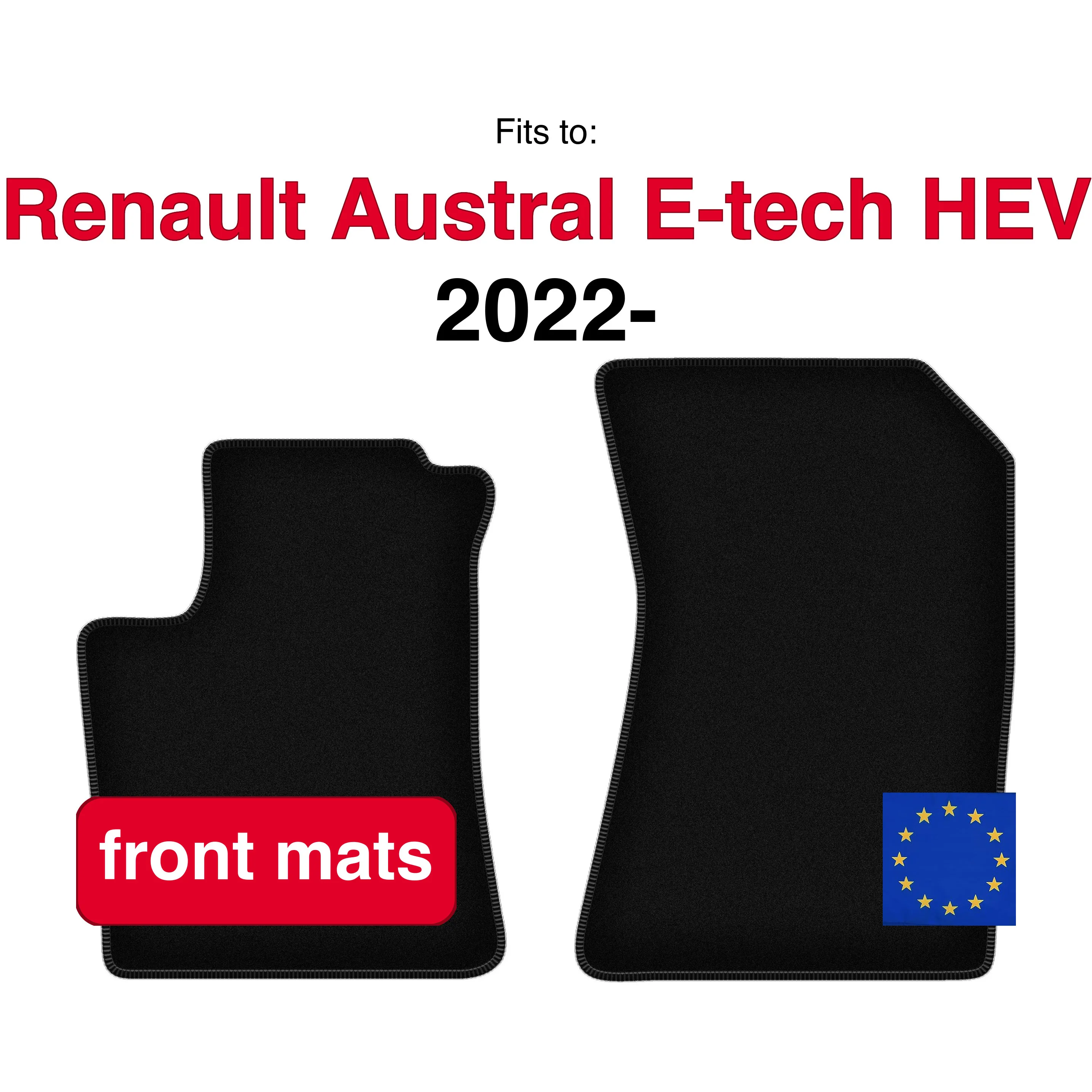 Velour vloermatten voor Renault Austral E-tech HEV SUV (2022-) - Zwart (2 stuks) Voorkant auto vloermatten set