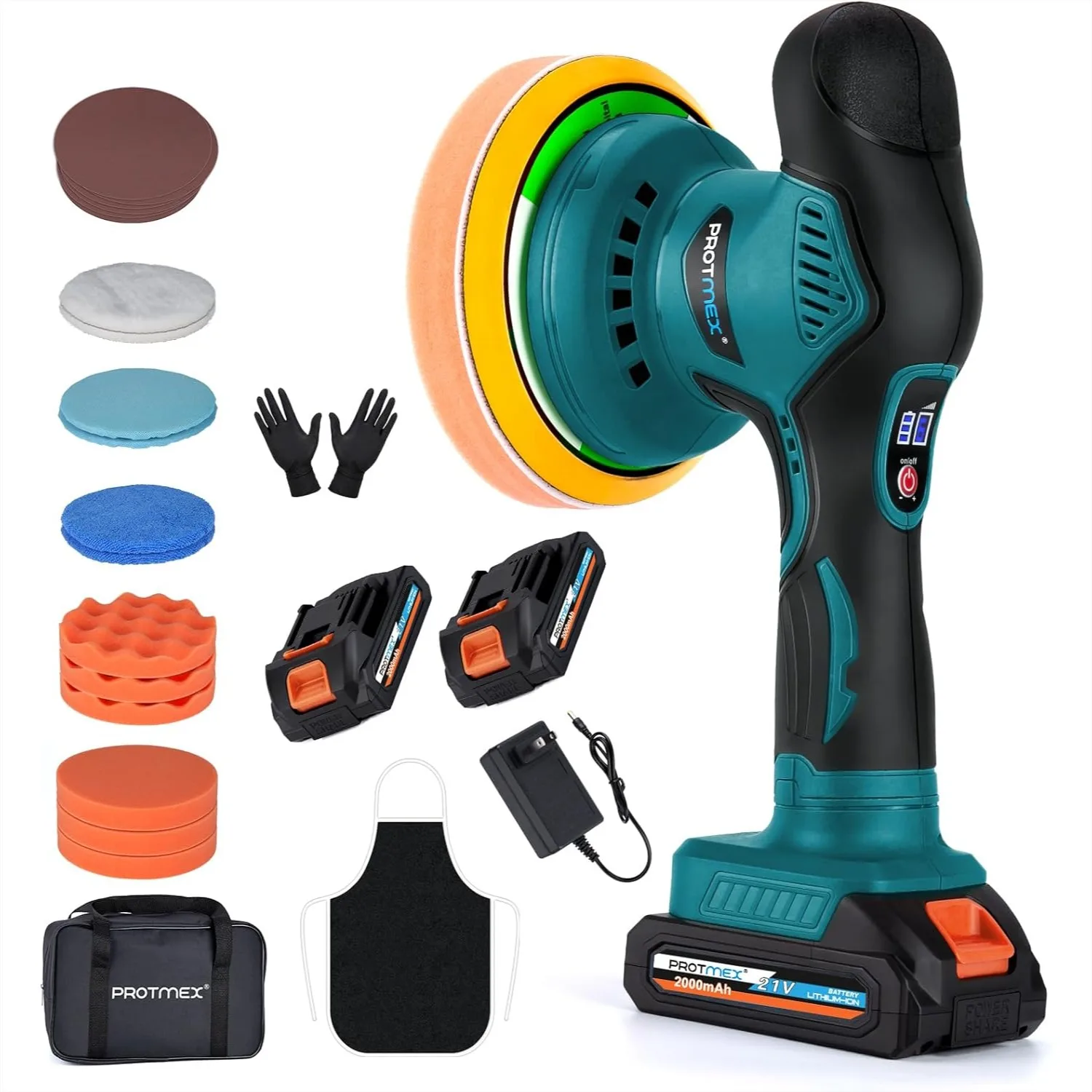 

Cordless Car Buffer Polisher with 2x2000mAh 21V Batteries, 6 Inch Waxer Kit, 6 Variable Speed Eccentric Polisher for Detailing