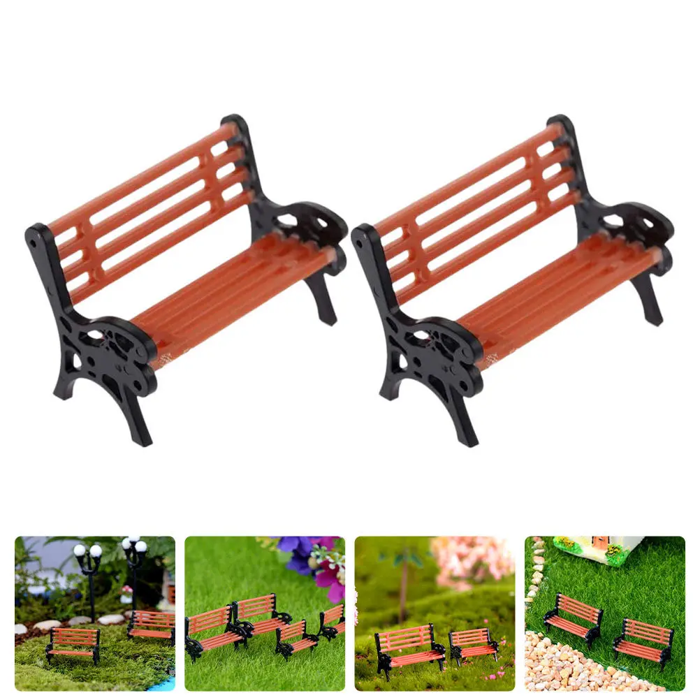 

2Pcs Mini Resin Bench Realistic Design Tiny Park Seat for Creative Landscape Photography Prop Collection Use Mini House Bench