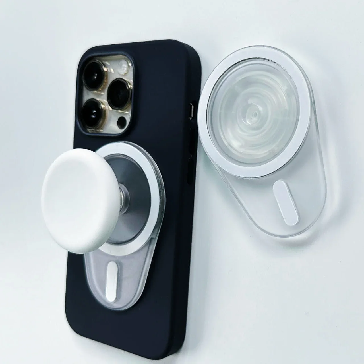 iPhone 15 14 13 Foldable Magnetic Holder P-Socket Oval Magnetic Silicone Phone Holder Finger Holder for