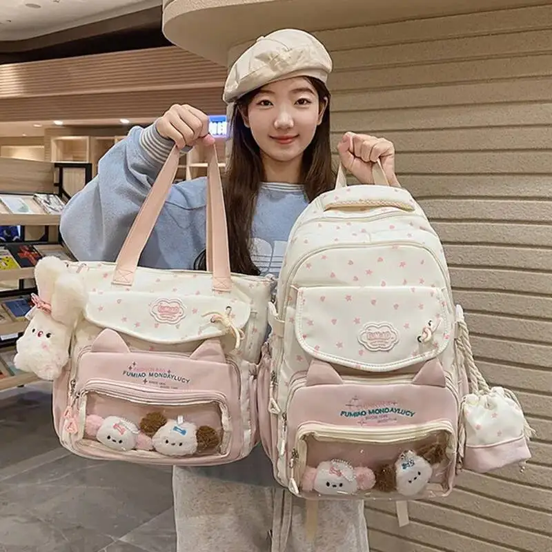 

New Cute Star Print Ita Backpack Kawaii Girl Transparent Bag Large Capacity Knapsack Outdoor Shoulder Bag Students Crossbody Bag