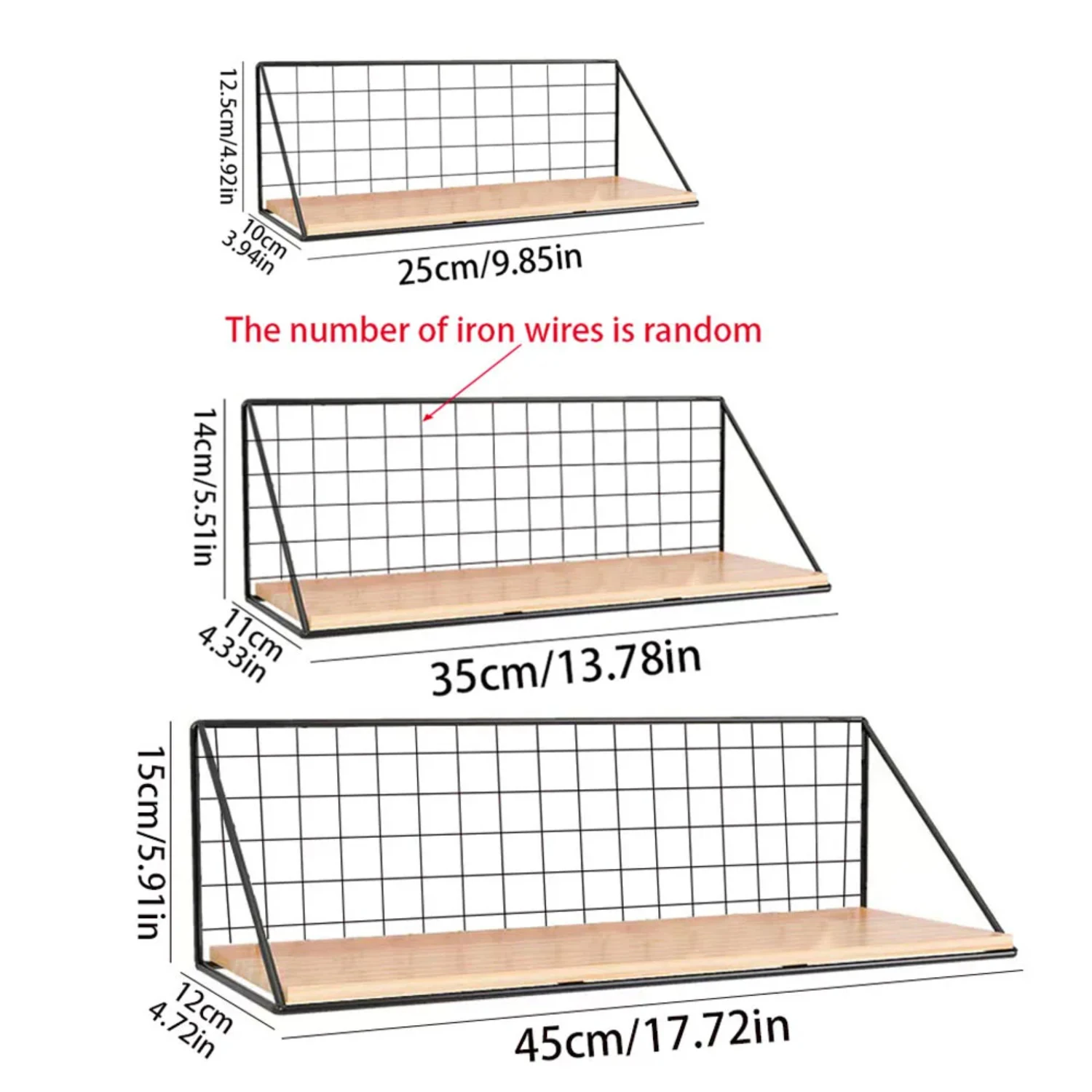 Floating Wooden Wall Mounted Display Shelf with Stylish Metal Wire Basket - Perfect for College Dorm, Bedroom, or Bathroom Stora