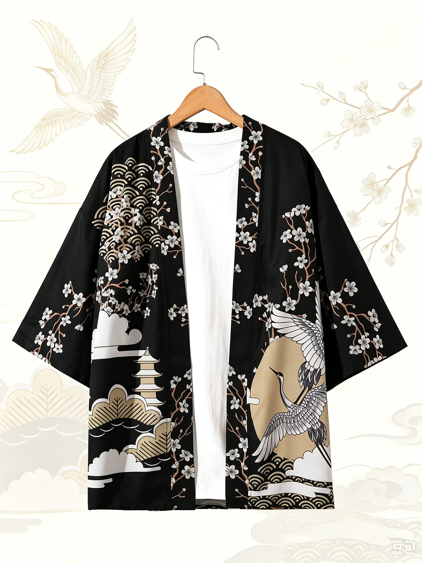 RANMARU KIMONO Men's Summer Short-sleeved Printed Shirt Shirt Fashion National Trend Harajuku Retro Cardigan and Clothing