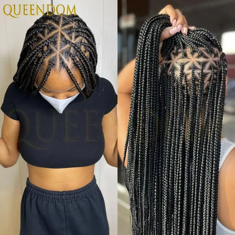 

Синтетический полный кружевной плетеный парик, треугольная коса без узлов для чернокожих женщин, 26-дюймовые косички, парик из волос для женщин