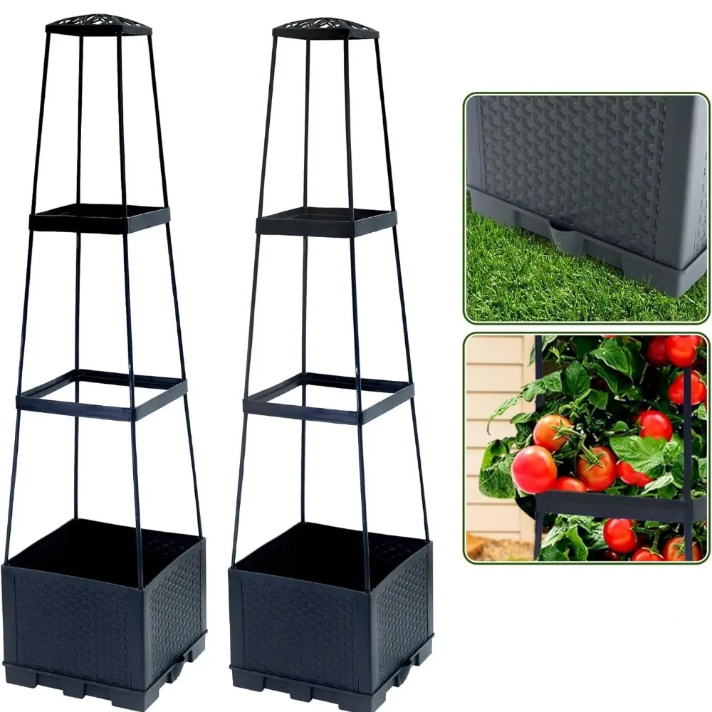 114cm Raised Garden Bed with Trellis, Outdoor Tomato Cage Planter Box, Climbing Vegetable Plant Support for Backyard Garden