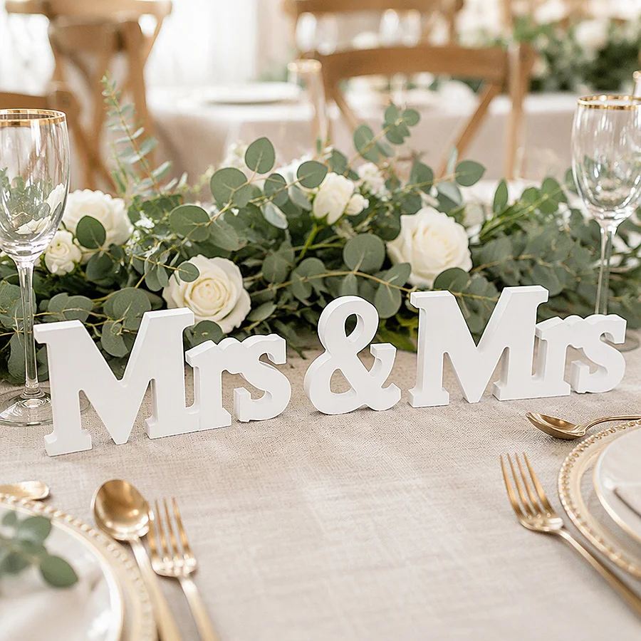 1 Set 3.15in MDF Mr & Mrs Letter Ornaments, White Wedding Decor, Photo Props, Anniversary Valentine Gift