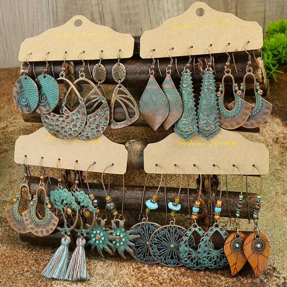 Boho Bronze Color Earrings Set Geometric Shape Tribal Style Jewelry Party Decor Match Many Outfits Gifts