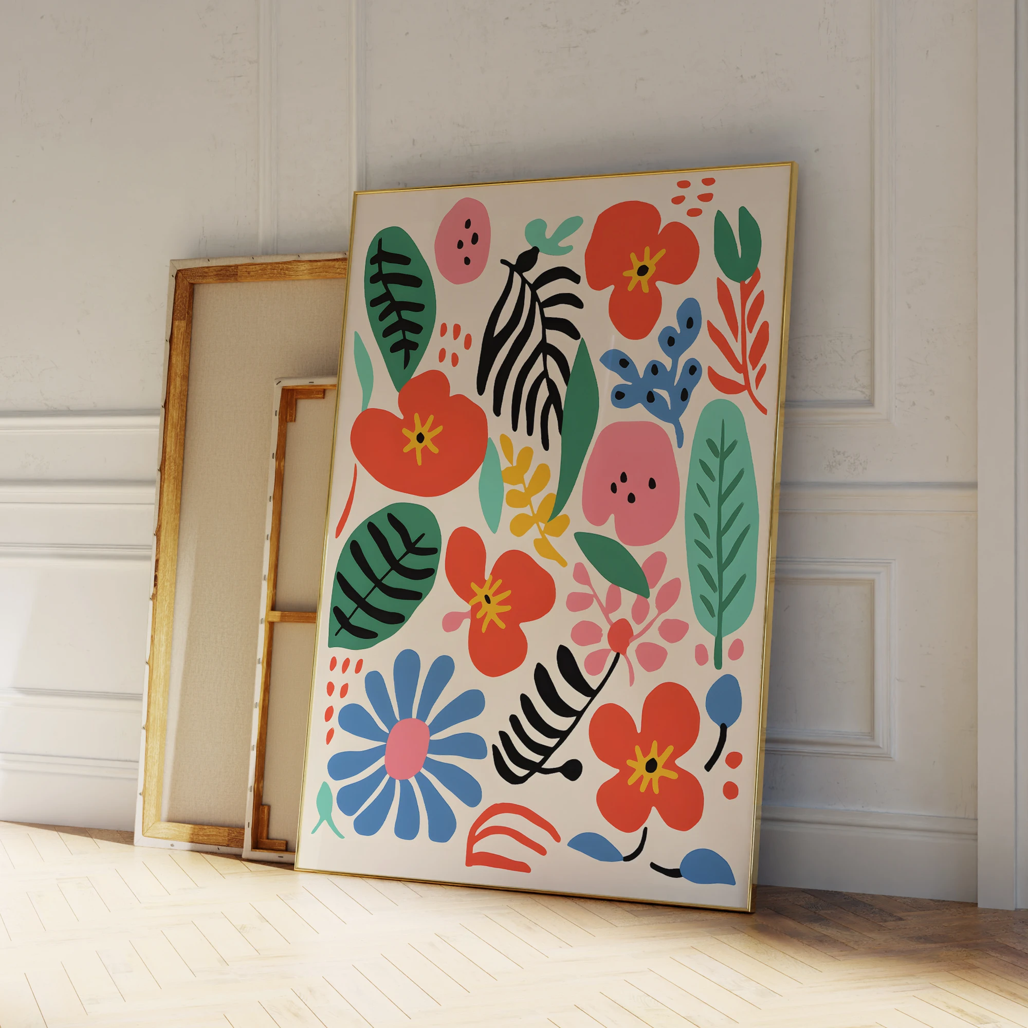 Modern Abstract Colorful Flower Green LeavesWall Art Prints 