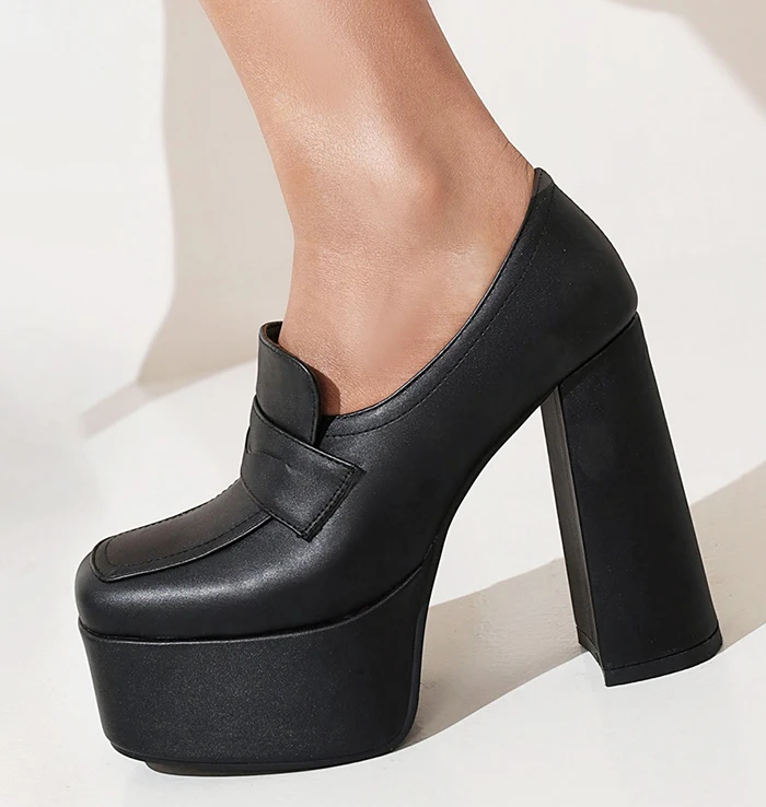 Zapatos de tacón alto sin cordones para mujer, mocasines de plataforma de tacón de bloque, cosplay, fiesta de boda