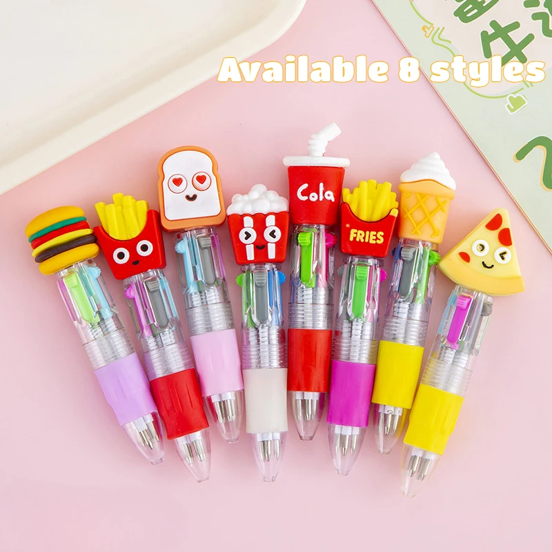 10Pcs/Lot Cute Cartoon Food Mini 4 Color Ballpoint Pen Kawaii Hamburg Fries Pizza Cola Ice Cream Pens School Office Stationery