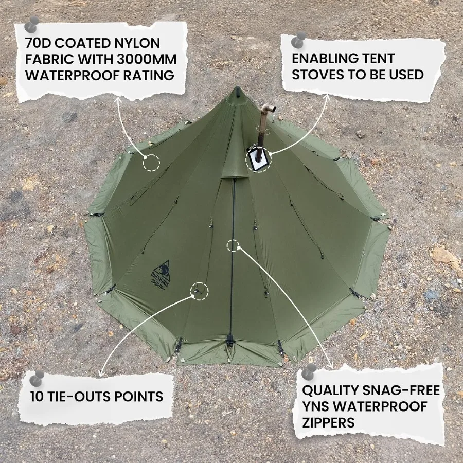 خيمة روك فورترس الساخنة مع موقد جاك 4 الموسم 46 شخص تيبي للتخييم الظهر الصيد الصيد مقاوم للماء يندبروف
