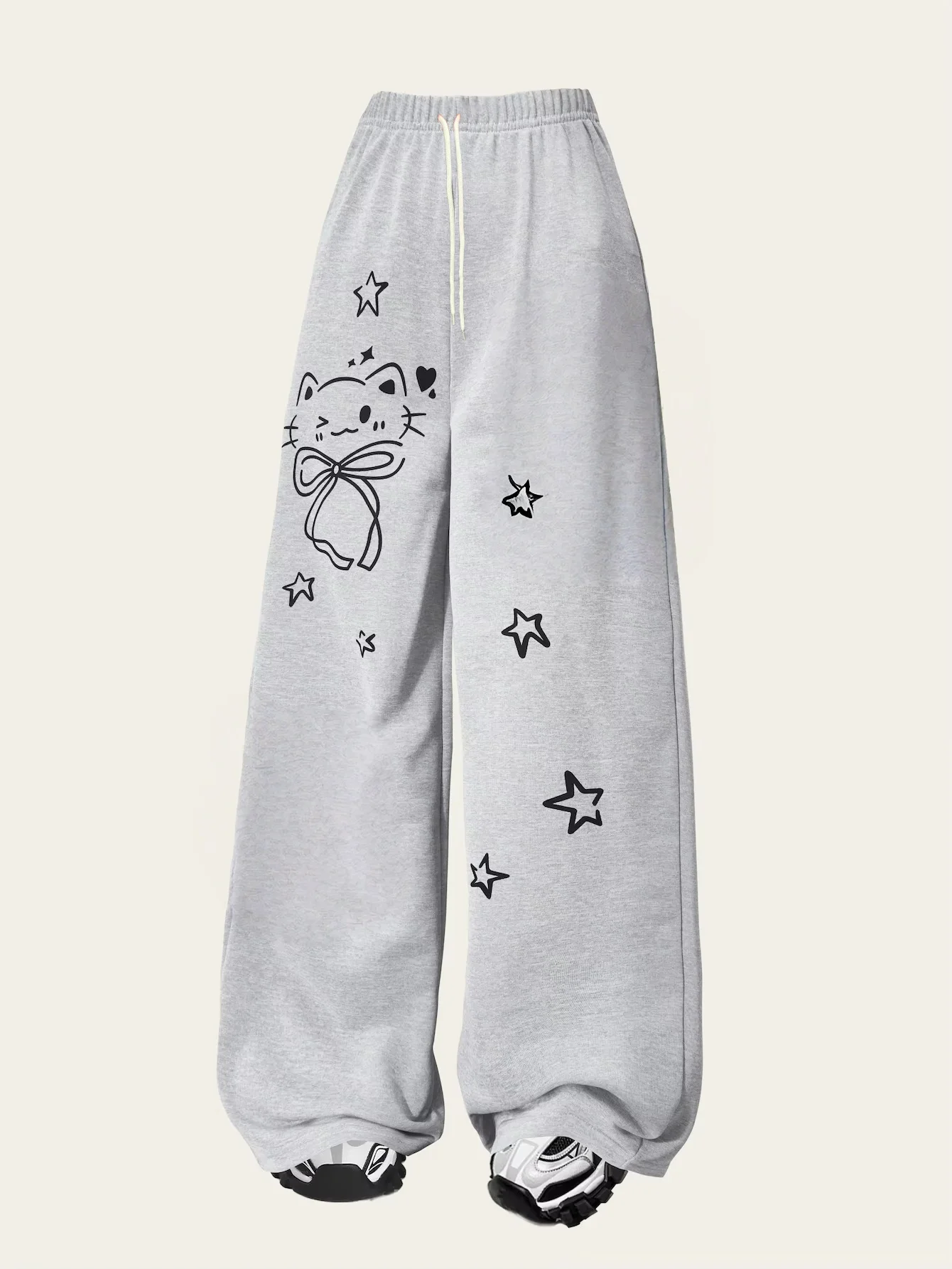 Women's Girls fashion casual trousers spring summer autumn and winter loose straight-leg kids pants with a kitten design