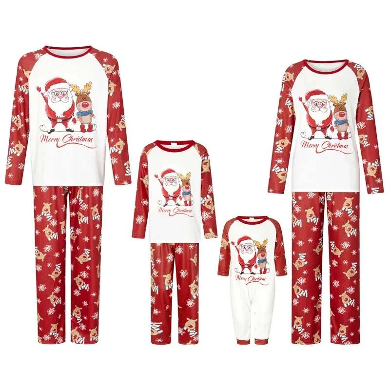 Christmas Family Pajamas Matching Set Santa Elk Print Long Sleeve Tops and Pants 2 Pieces Loungewear Soft Sleepwear