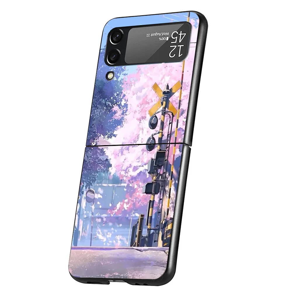 Funda de teléfono con paisaje estético de Anime, carcasa dura negra para Samsung Galaxy Z Flip 6 5 4 3 5G Flip6 Flip5 Flip4 Flip3