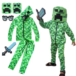 Kids boys Halloween Creepersw Anime Green Cos Costume Funny Jumpsuits Hoodie Sweatshirt Birthday Party Jacket Anime Outweart+LED