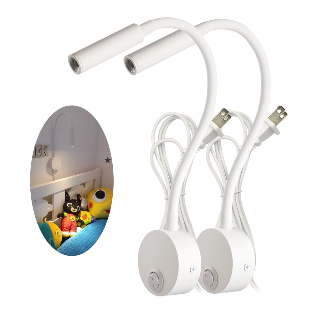 Lámpara de pared de 3W para hogar, Hotel, Loft, mesita de noche, libro de lectura, luz negra y plateada, interruptor de encendido/apagado flexible,