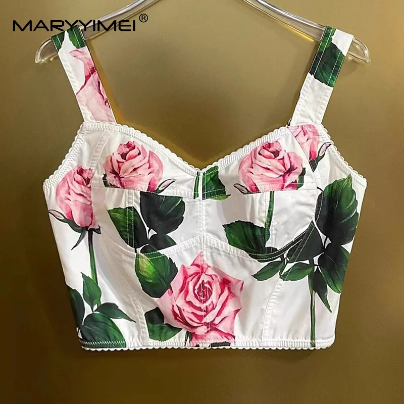 MARYYIMEI Floral-Print Pleated Splicing Fashion Suit For Women Sweetheart Neck Spaghetti Strap Tops+A-Line Big Swing 2-piece set image 5