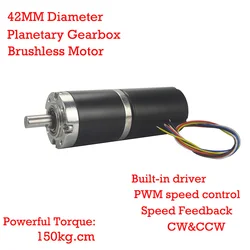 12V24VDC Low Speed Long Life Super Powerful Torque 42mm Planetary Gearbox Gears Motor Planet Deceleration Brushless Gearmotor