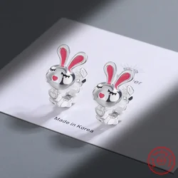 Genuine 925 Sterling Silver Cute Rabbit Hoop Earrings For Women New Jewelry Trendy FQL23110