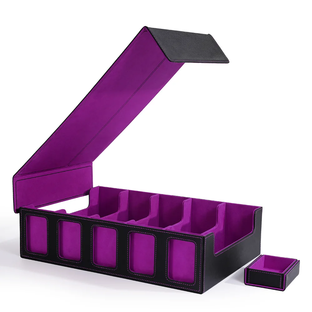 صندوق تخزين بطاقات التداول مع صينية نرد عرض القائد، علبة سطح مكونة من 5 صفوف مع غطاء قابل للإزالة؛ 3900+ صندوق سطح البطاقة لـ MTG TCG