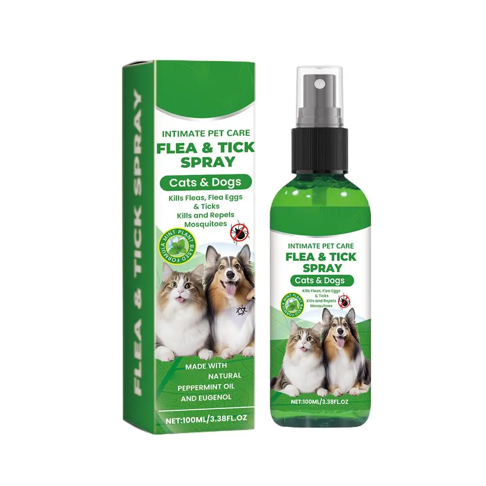 100ml Pet Flea Tick Spray Plant Based Formula for Dogs Cats Coat Cleaning Grooming and Outdoor Care
