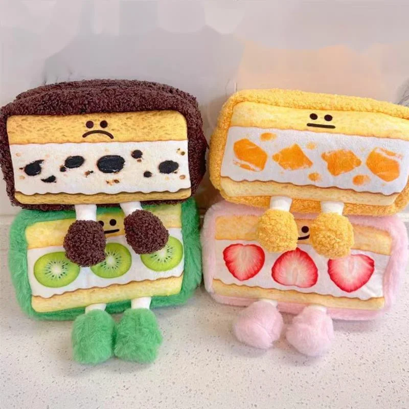 Cake Fruit Pen Bag Y2K Kawaii Japan Sandwich Roll Tissue Box Strawberry Cartoon Plush Ins Tissue Organizer Large Capacity Wallet