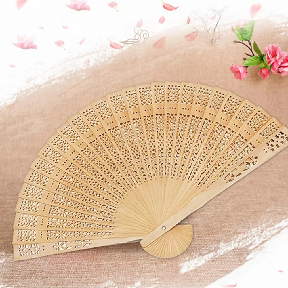 Full Flush Wooden Fan Sunflower Fan Hollowed Out Folding Fan Wedding Wooden Fan Sandalwood Fan E1J1