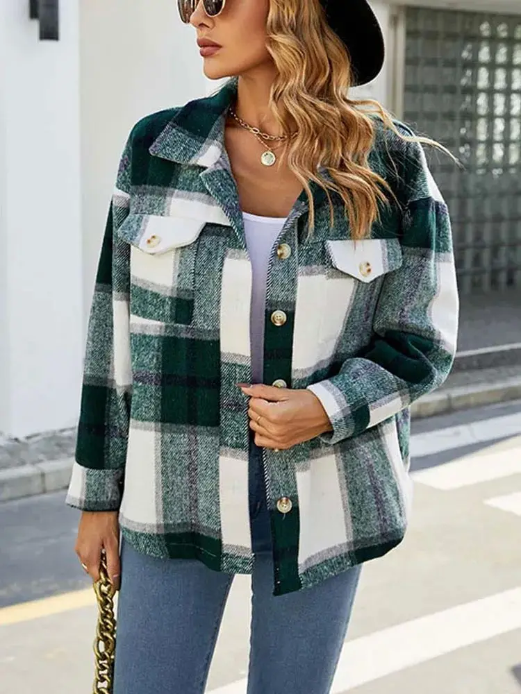 Herbst kariertes Jaet-Damenmantel, Hemd, Cheered-Design, lässig, schick, kamelfarbene Daunenfüllung, Damenmode für den Herbst 2023, Herbst