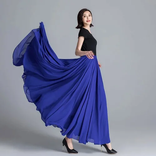 Faldas de baile oscilantes grandes de 720 grados, falda de gasa de doble capa, faldas de alta calidad de estilo étnico de cintura alta para primavera, verano y otoño