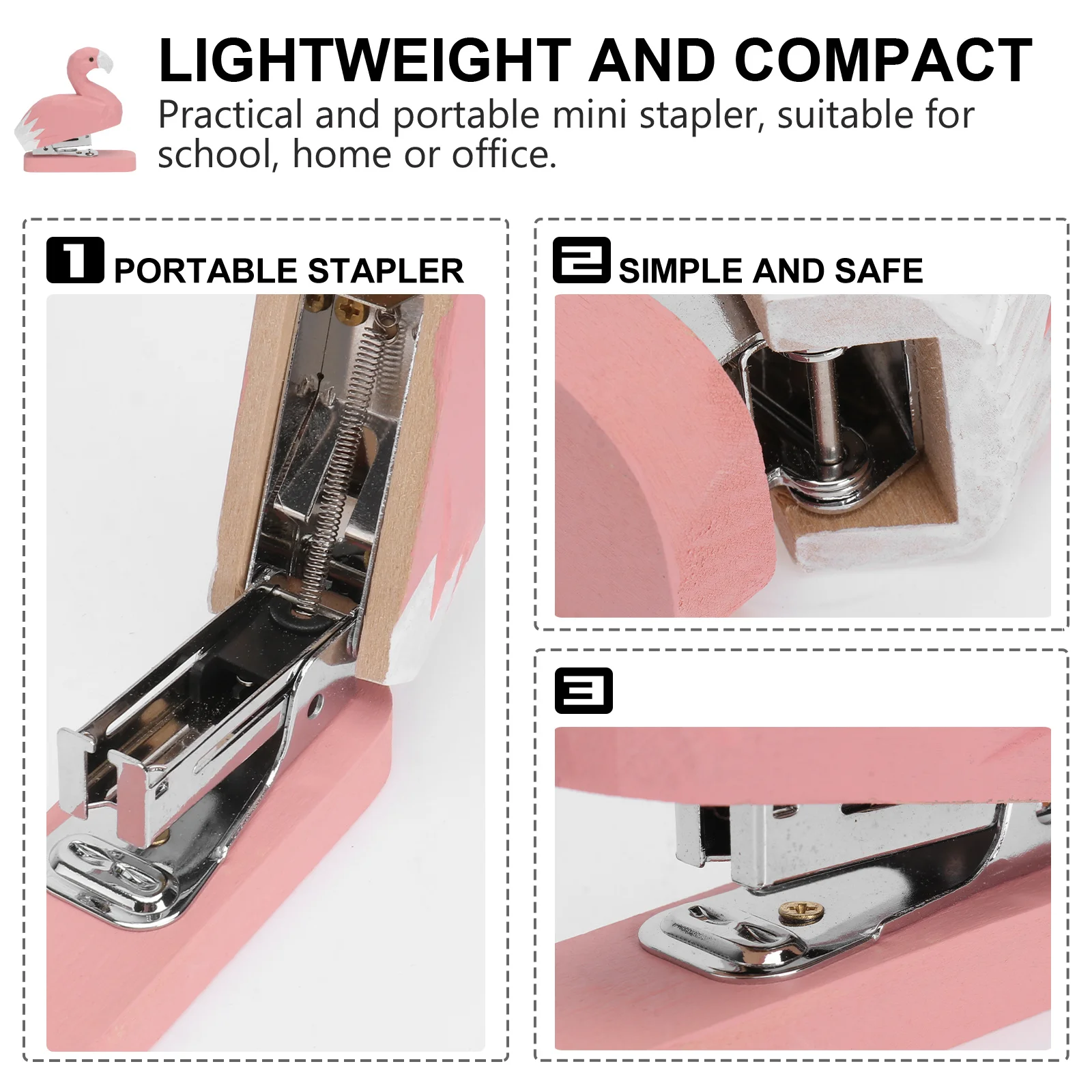 

Flamingo Shaped Wooden Portable Stapler Mini Manual Book Sewer for School Office Home Student Stationery Supplies