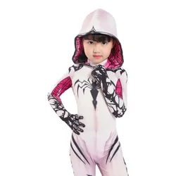 Gwendolyn Maxine Costumes for Girls Spider Gwen Stacy Cosplay Cloak Anime Jumpsuits Spider Girl Halloween Costume for Kids