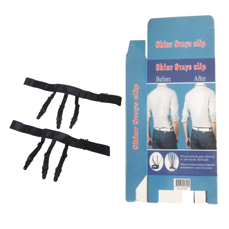 Men Shirt Stays Adjustable Elastic Shirt Tuckers Garters Shirt Holders with Non-slip Locking Clamps for Business Black