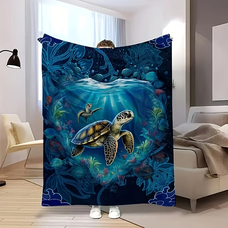 Tropical Ocean Turtle Theme Blanket Throw Cozy Large Deep Sea Marine Life Decoration Blankie 150x200cm Home Decor Gift