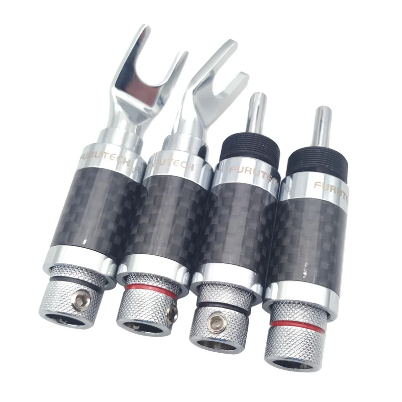 

4Pcs HiFi Audio Adapter Furutech Banana Plug Carbon Fiber Copper Rhodium Plated Speaker Cable Connector / U Spade Plugs