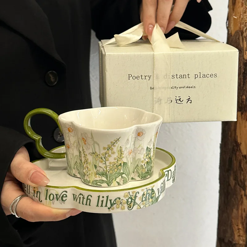 Oil Painting, Wind Chime Flower, Bone China, High-end Sense, Mug, Afternoon Tea, Exquisite Ceramic, Black Tea Cup Set, Coffee