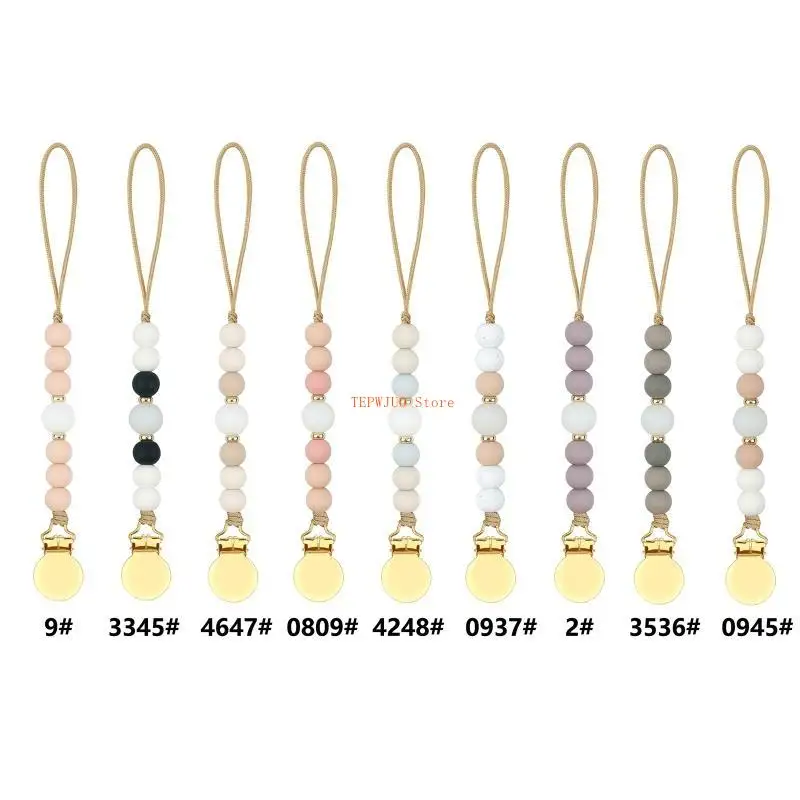 U50F 1 szt. Łańcuszek do smoczka dla niemowląt Smoczek Zaciski do smoczka Koraliki silikonowe Łańcuszki do smoczka