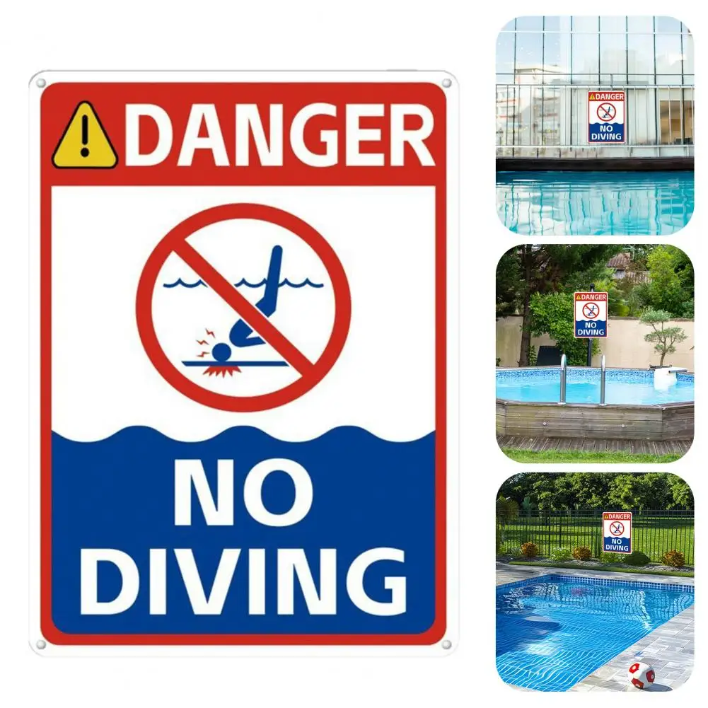 No Diving Pool Sign Aluminum Pool Warning Sign Danger No Diving Sign Weather-proof Aluminum Warning Heavy Duty Outdoor for Beach