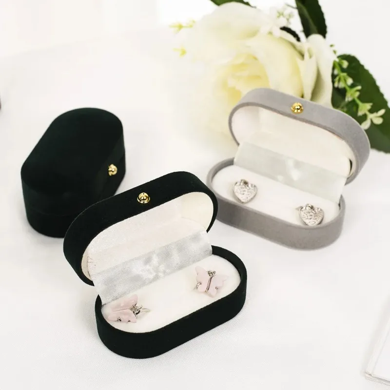 Flocking Velvet Square Boxes Propose Rings Earring Display Ring Jewelry Storage Box Oval Flip Case Packaging Container Organizer