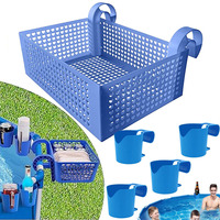 Poolside Storage Basket with Pool Cup Holders for Drinks, Above Ground Swimming Pool Accessories Fit 2.5 inches Round Top Bar