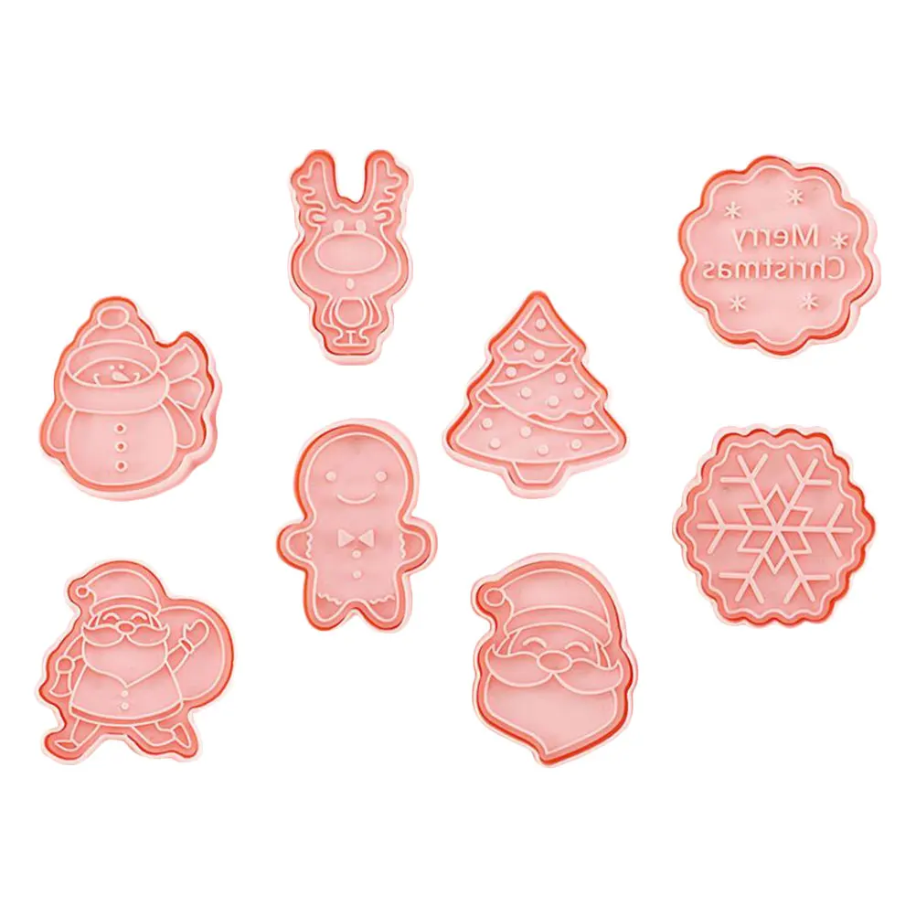 

8Pcs Christmas Cookie Baking Molds Creative DIY Biscuit Mold Safe Plastic Material Xmas Baking Supplies Lovely Cartoon Design