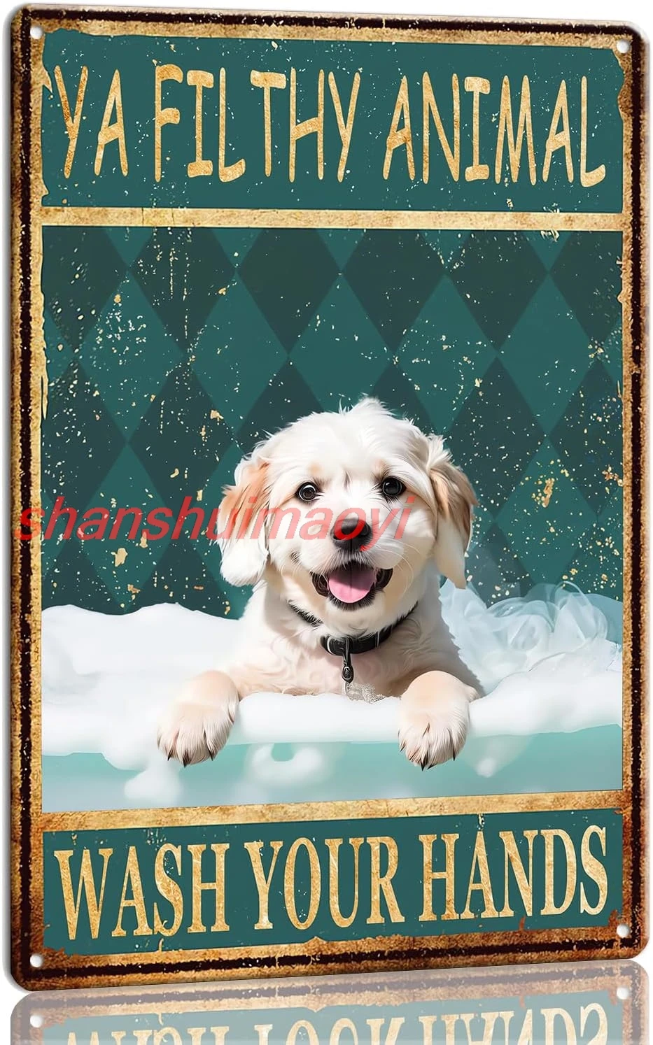 shan r Hands Ya Filthy Animal Sign Funny Dog Bathroom Decor Signs 8x12 In Vintage Metal Sign for Washroom Decor Funny Toi 1pc